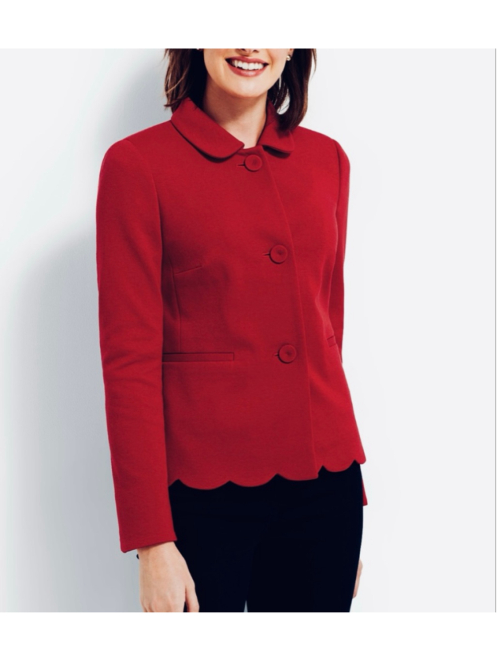 TALBOTS Red Scalloped Hem Blazer Jacket Size 8